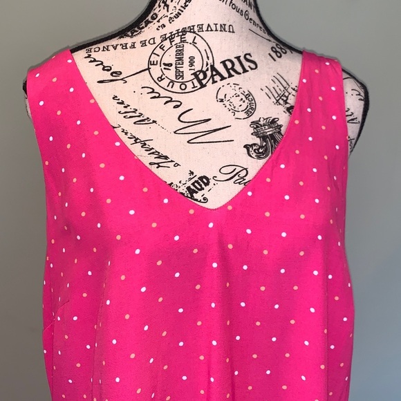 LOFT Polka Dot Bright Pink V-Neck Sleeveless Dress Women’s Large - Picture 2 of 9